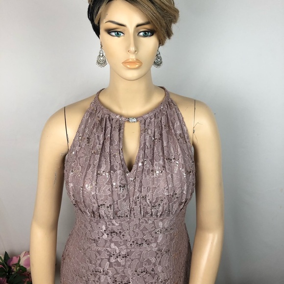 Oleg Cassini Lace Sequin Sleeveless Long Maxi Formal Evening Wedding Guest Dress - Picture 5 of 16